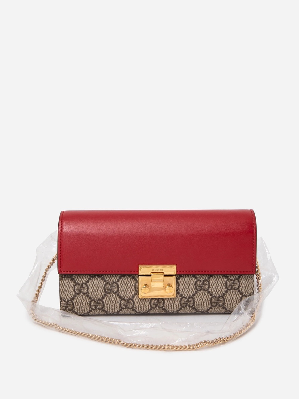 Gucci Leather/Canvas Padlock Wallet On Chain